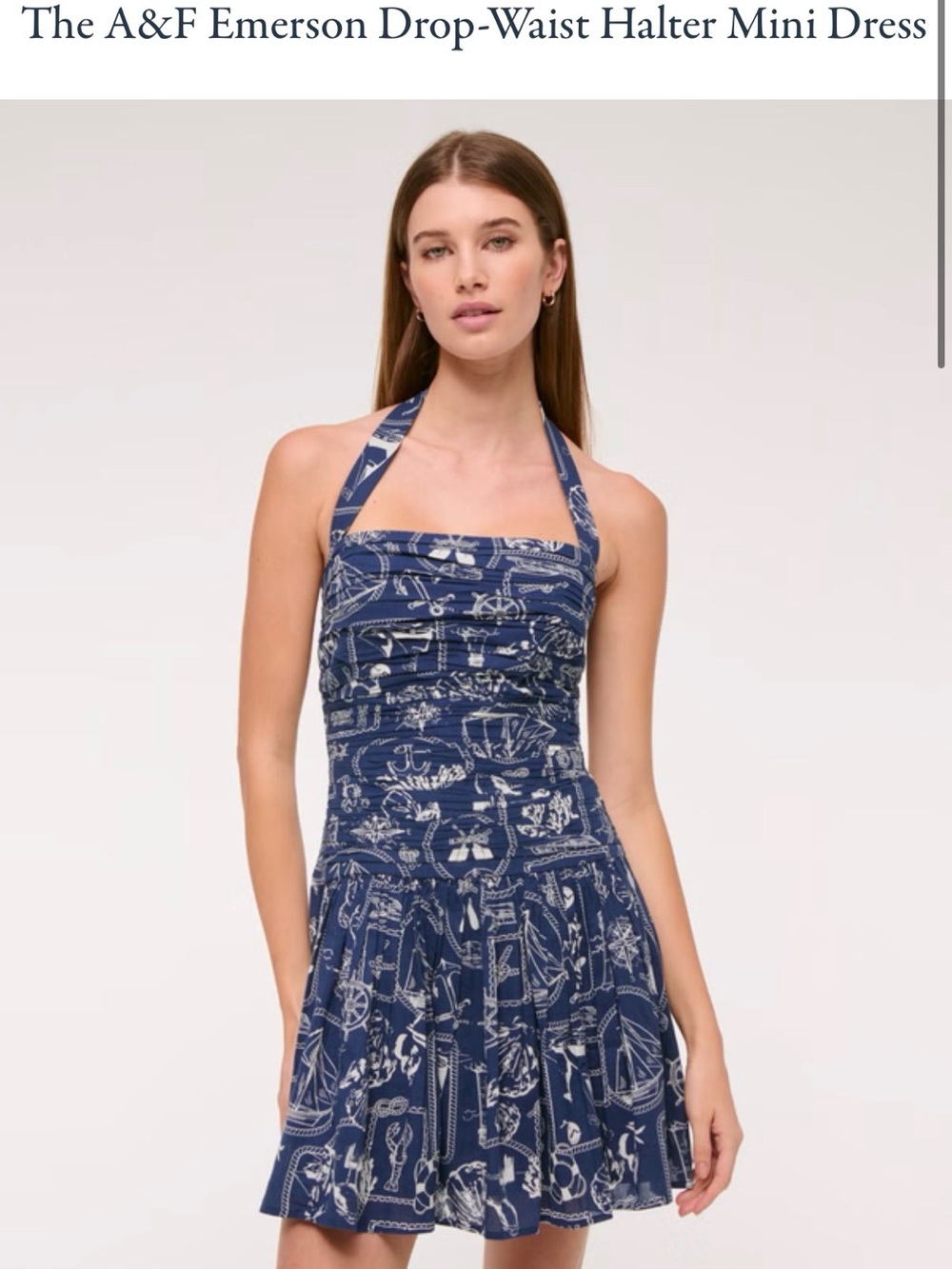 A&F Emerson Drop-Waist Halter Mini Dress - Navy with White Nautical Print